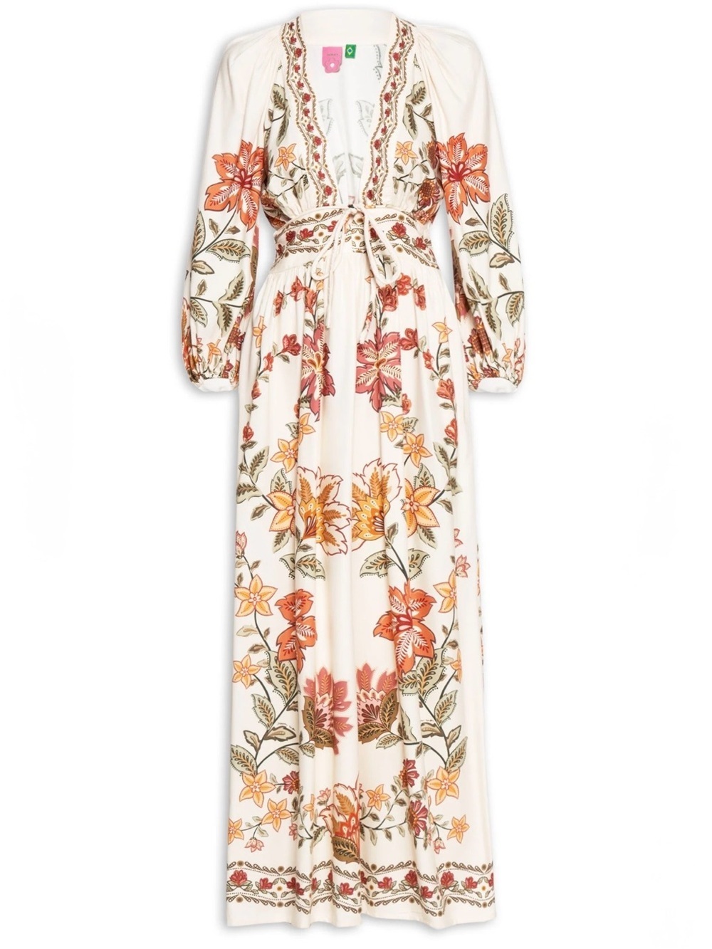 FARM Rio White Maxi Dress with Orange and Green Floral Size S